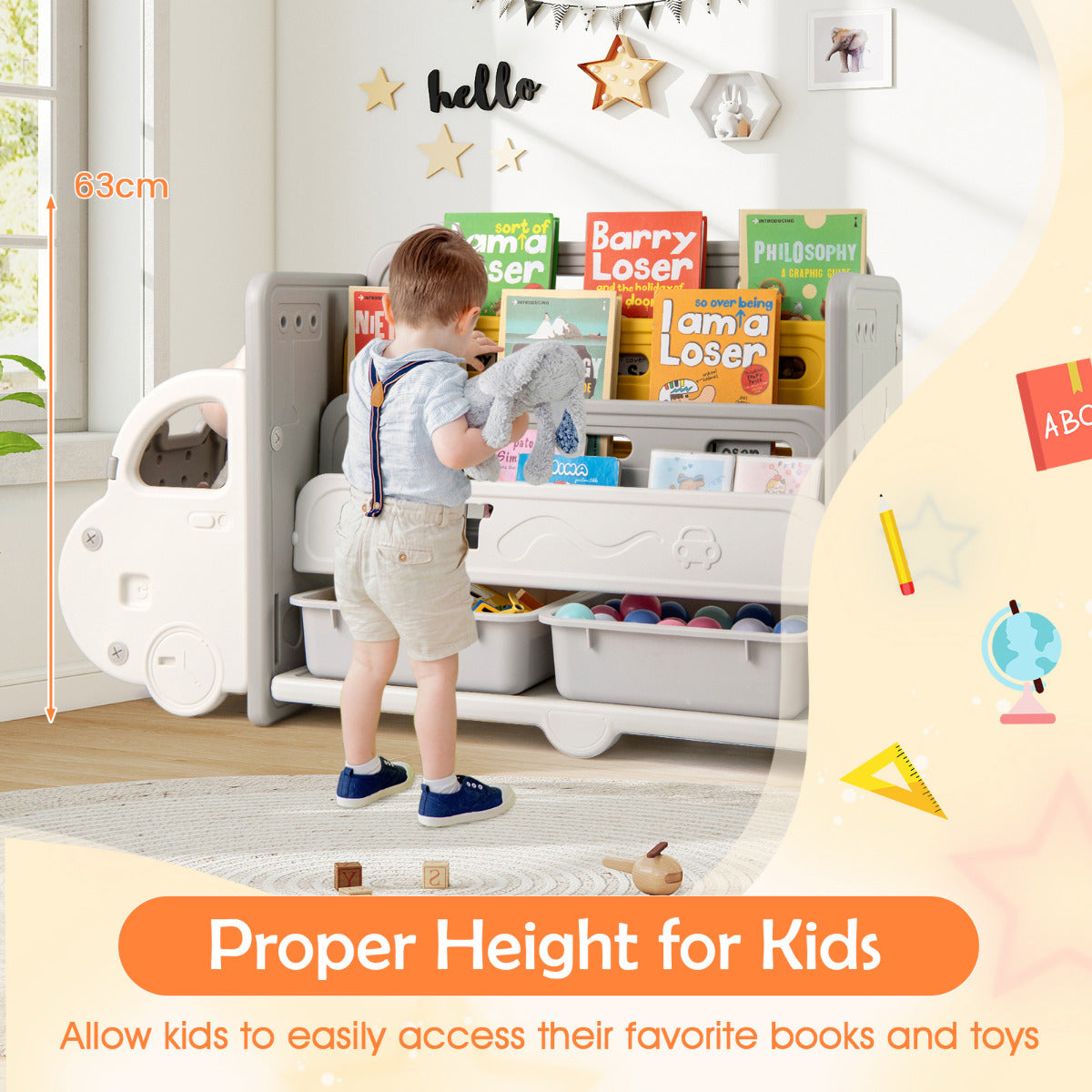 Kids Toy Storage and Bookshelf Car Themed Toy Storage Cabinet