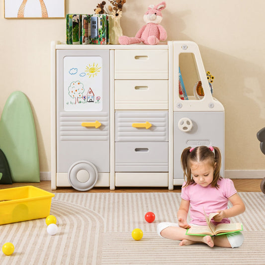Kids Toy Storage Organizer with 4 Pull-out Drawers-Grey