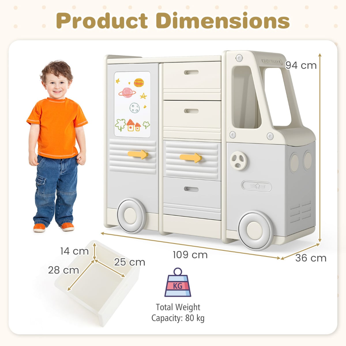Kids Toy Storage Organizer with 4 Pull-out Drawers-Grey