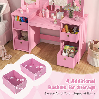 Kids Vanity Desk and Chair 2 in 1 Toddler Makeup Pretend Play Table-Pink