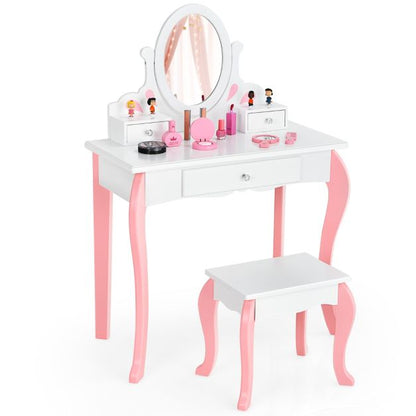 Kids Vanity Table and Chair Set with Detachable Rotatable Mirror-White