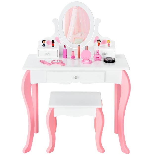 Kids Vanity Table and Chair Set with Detachable Rotatable Mirror-White