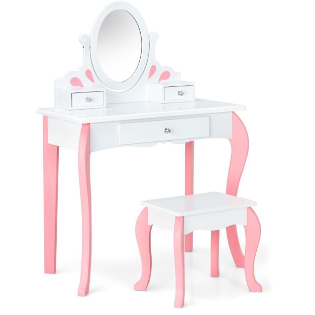 Kids Vanity Table and Chair Set with Detachable Rotatable Mirror-White