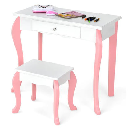 Kids Vanity Table and Chair Set with Detachable Rotatable Mirror-White