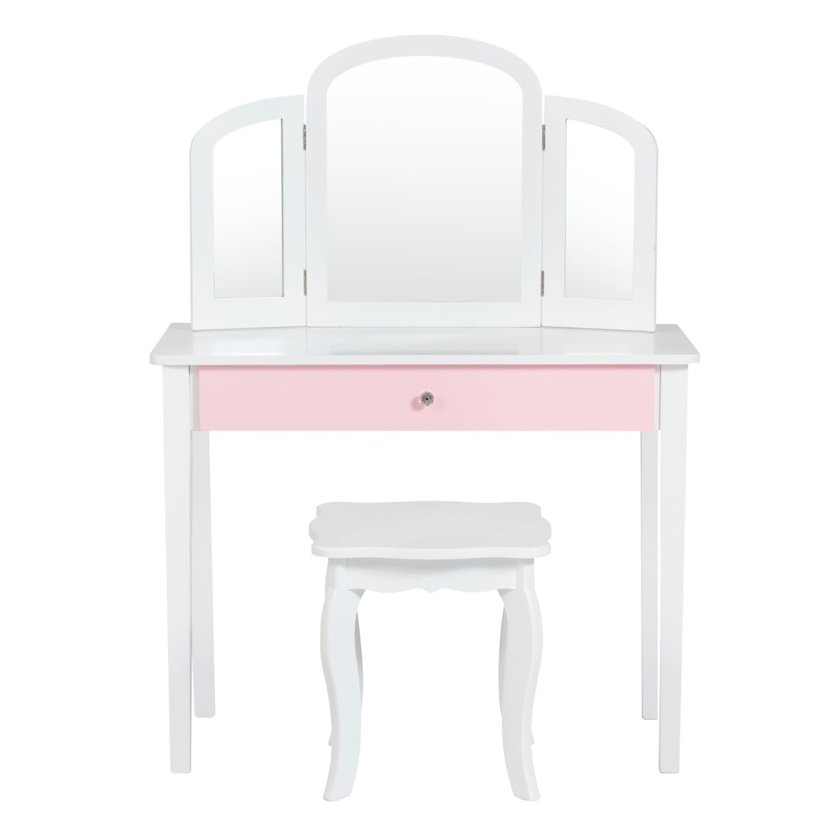 Kids Vanity Table and Stool Set Princess Makeup Dressing Table-White