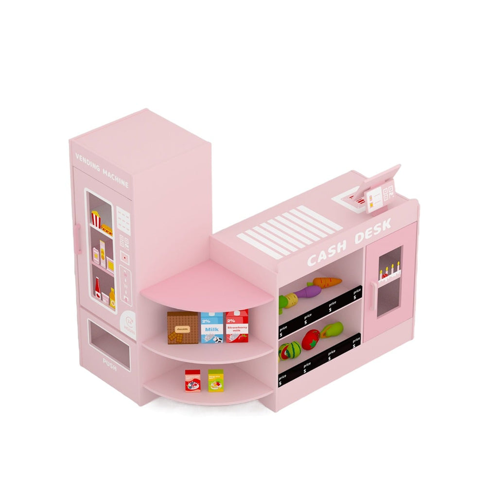 Kids Wooden Grocery Store Supermarket Play Toy Set-Pink