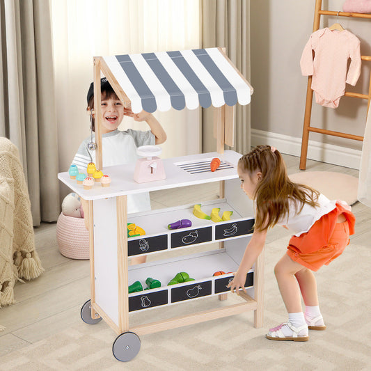 Kids Wooden Ice Cream Cart with Chalkboard and Storage for over 3 Years Old-White