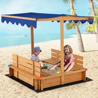 Kids Wooden Sandbox with Canopy Suitable for Backyard Home Lawn Garden
