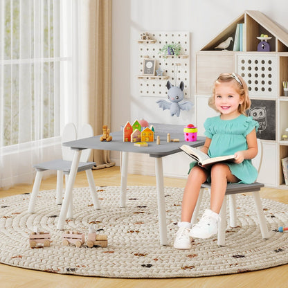 Kids Wooden Table and Rabbit Chairs Set with Space-Saving Structure-Grey