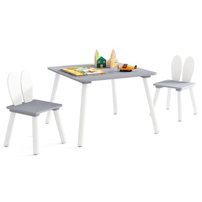 Kids Wooden Table and Rabbit Chairs Set with Space-Saving Structure-Grey