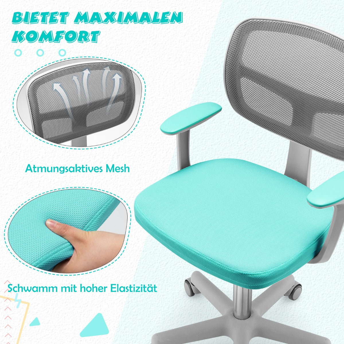 Childrens Desk Chair Childrens Computer Chair with Adjustable Height Turquoise
