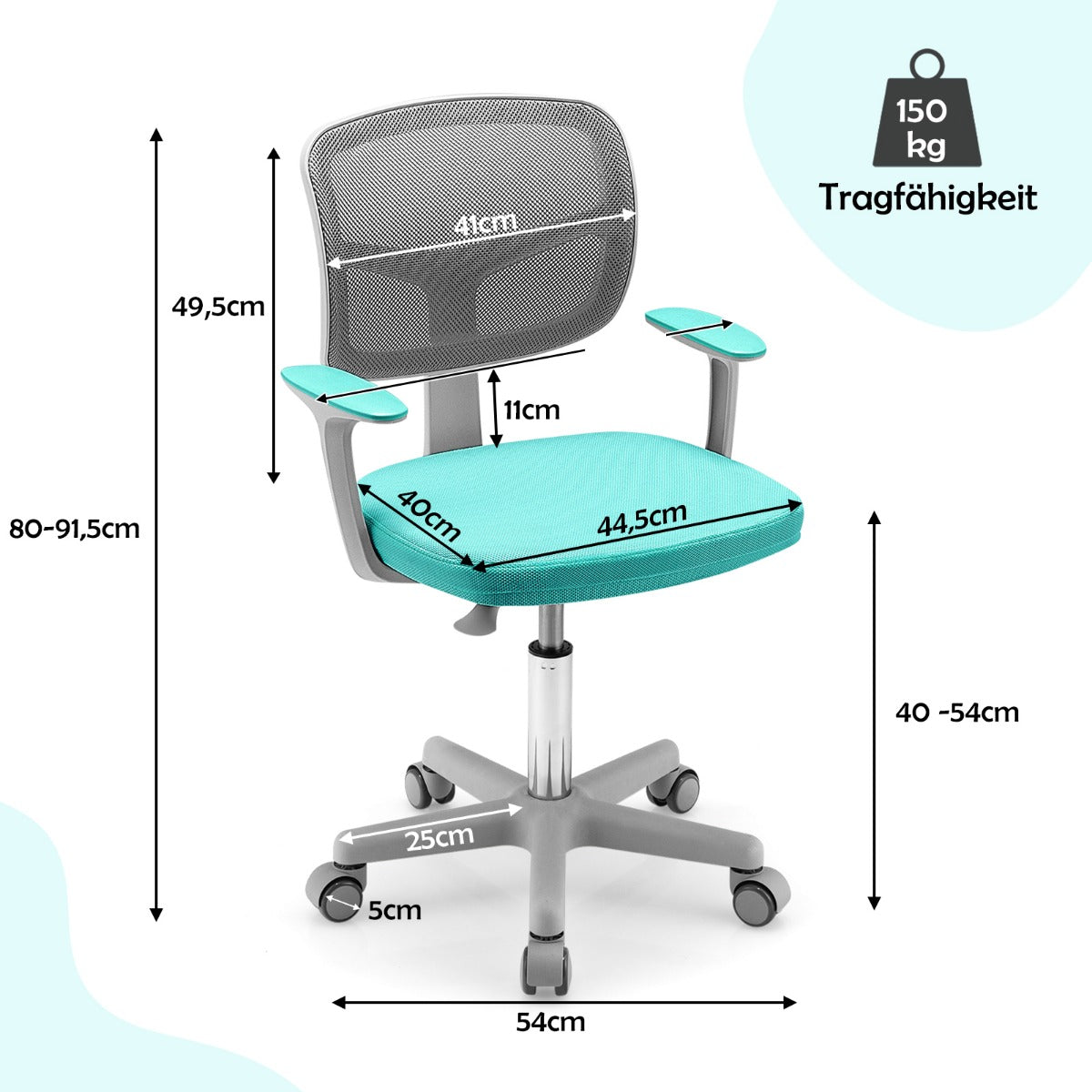 Childrens Desk Chair Childrens Computer Chair with Adjustable Height Turquoise
