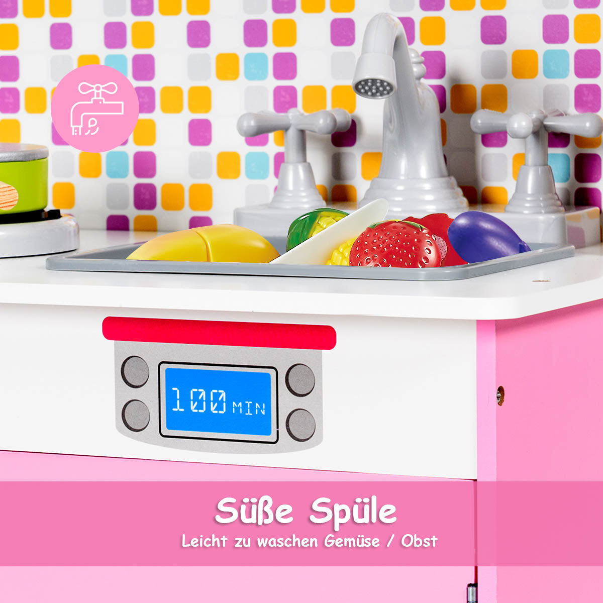 Kids Wooden Pretend Cooking Playset Cookware Play Set Kitchen Toys Toddler Gift-Pink