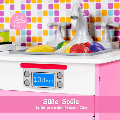 Kids Wooden Pretend Cooking Playset Cookware Play Set Kitchen Toys Toddler Gift-Pink