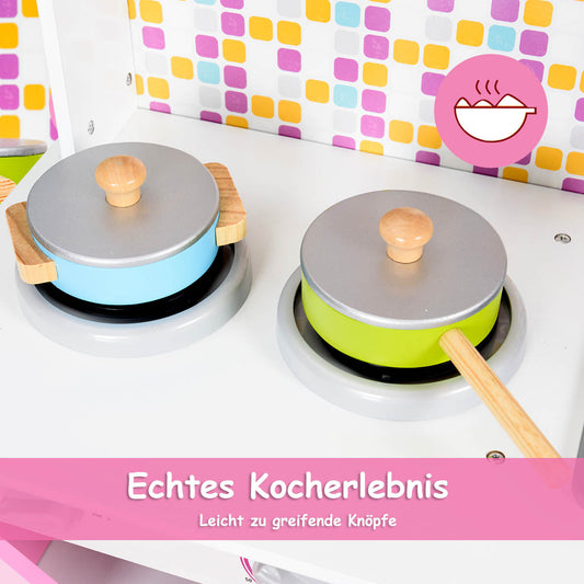 Kids Wooden Pretend Cooking Playset Cookware Play Set Kitchen Toys Toddler Gift-Pink