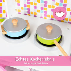 Kids Wooden Pretend Cooking Playset Cookware Play Set Kitchen Toys Toddler Gift-Pink