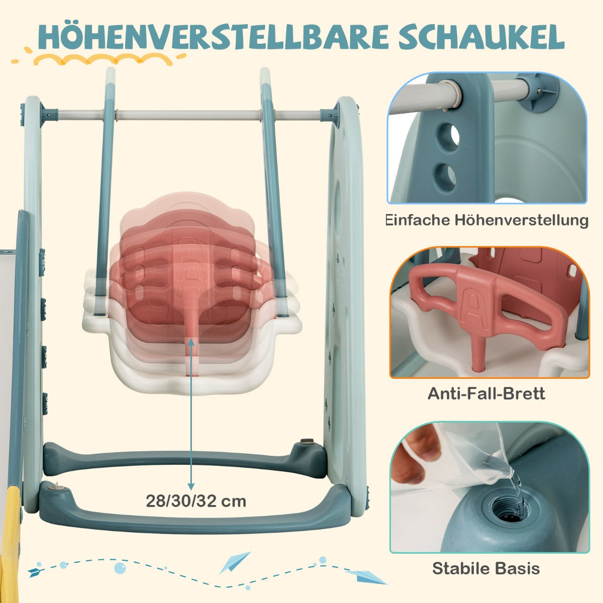 4-in-1 Kids Slide and Swing Set Freestanding Baby Slide Playset-Green