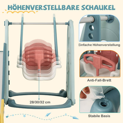 4-in-1 Kids Slide and Swing Set Freestanding Baby Slide Playset-Green