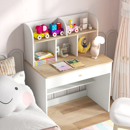 Kids Wooden Study Desk with Hutch and Drawer