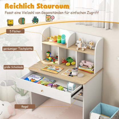 Kids Wooden Study Desk with Hutch and Drawer