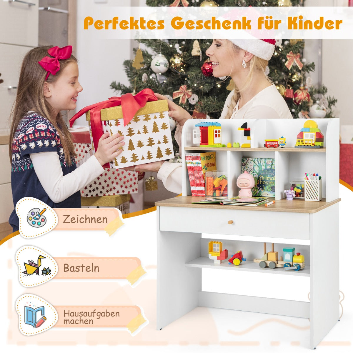 Kids Wooden Study Desk with Hutch and Drawer