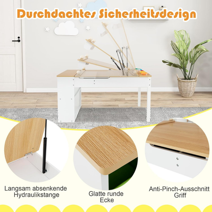 2-in-1 Kids Art Table and Art Easel Set with Chairs-Natural