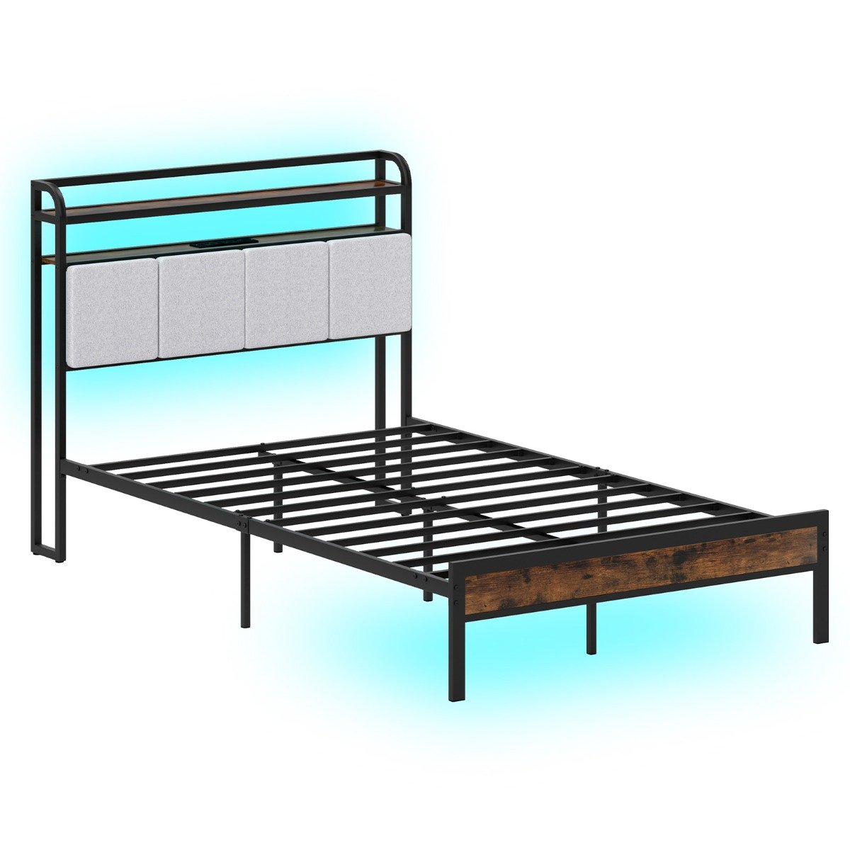 King Size Bed Frame with LED Light and Charging Station-Double Size