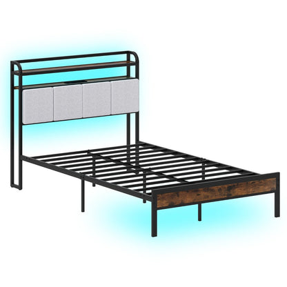 King Size Bed Frame with LED Light and Charging Station-Double Size