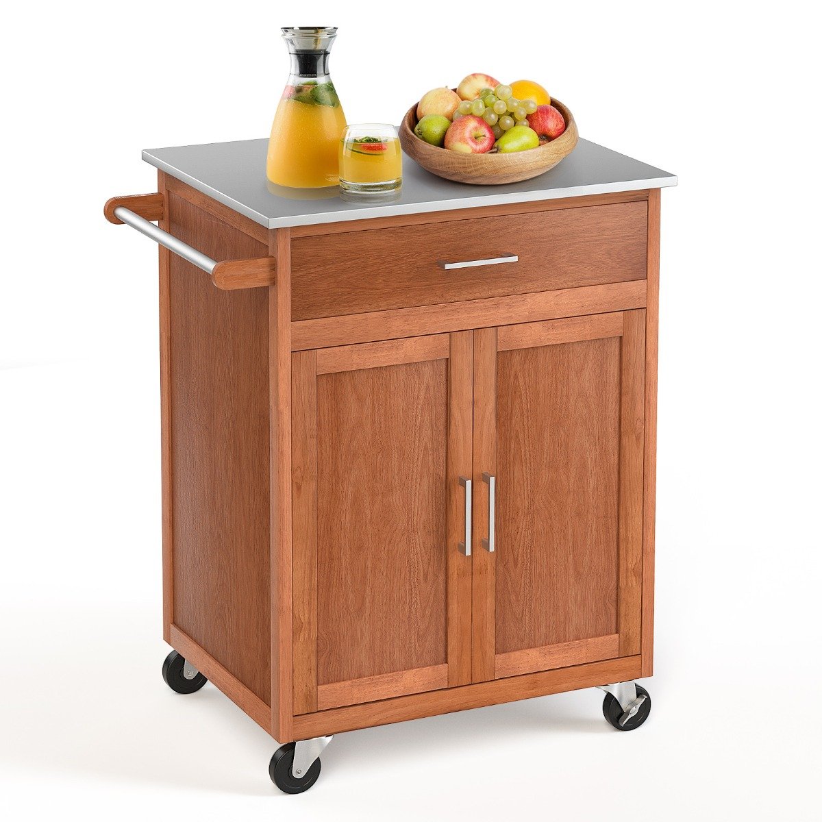 Kitchen Cart with Stainless Steel Countertop and 3-Position Adjustable Shelf
