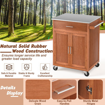 Kitchen Cart with Stainless Steel Countertop and 3-Position Adjustable Shelf