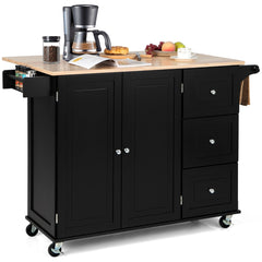 Drop-Leaf Kitchen Island Trolley Cart Wood Storage Cabinet