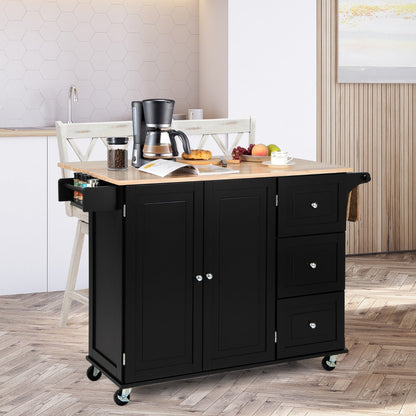 Drop-Leaf Kitchen Island Trolley Cart Wood Storage Cabinet