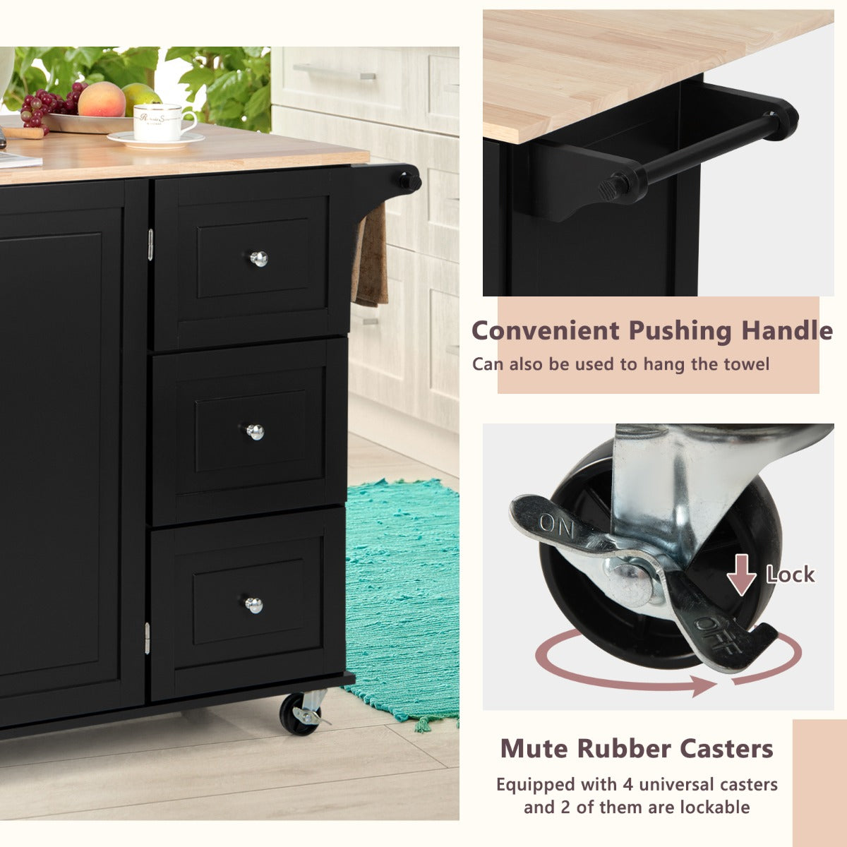 Drop-Leaf Kitchen Island Trolley Cart Wood Storage Cabinet