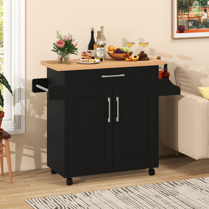 Kitchen Island Cart with Storage and Adjustable Shelf-Black