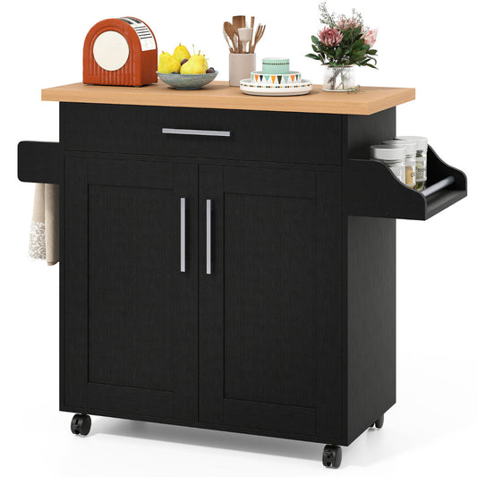 Kitchen Island Cart with Storage and Adjustable Shelf-Black