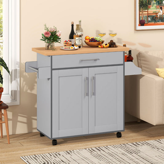 Kitchen Island Cart with Storage and Adjustable Shelf-Grey