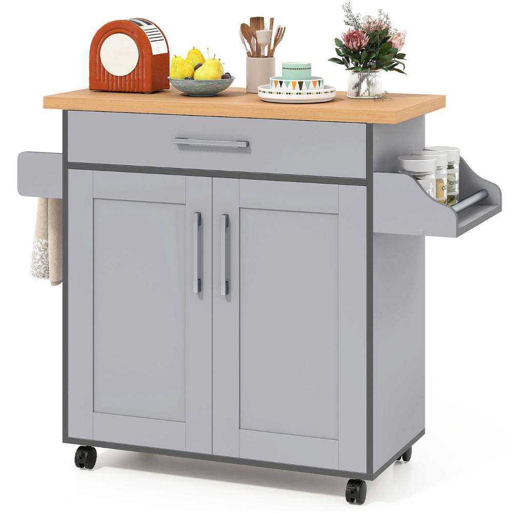 Kitchen Island Cart with Storage and Adjustable Shelf-Grey