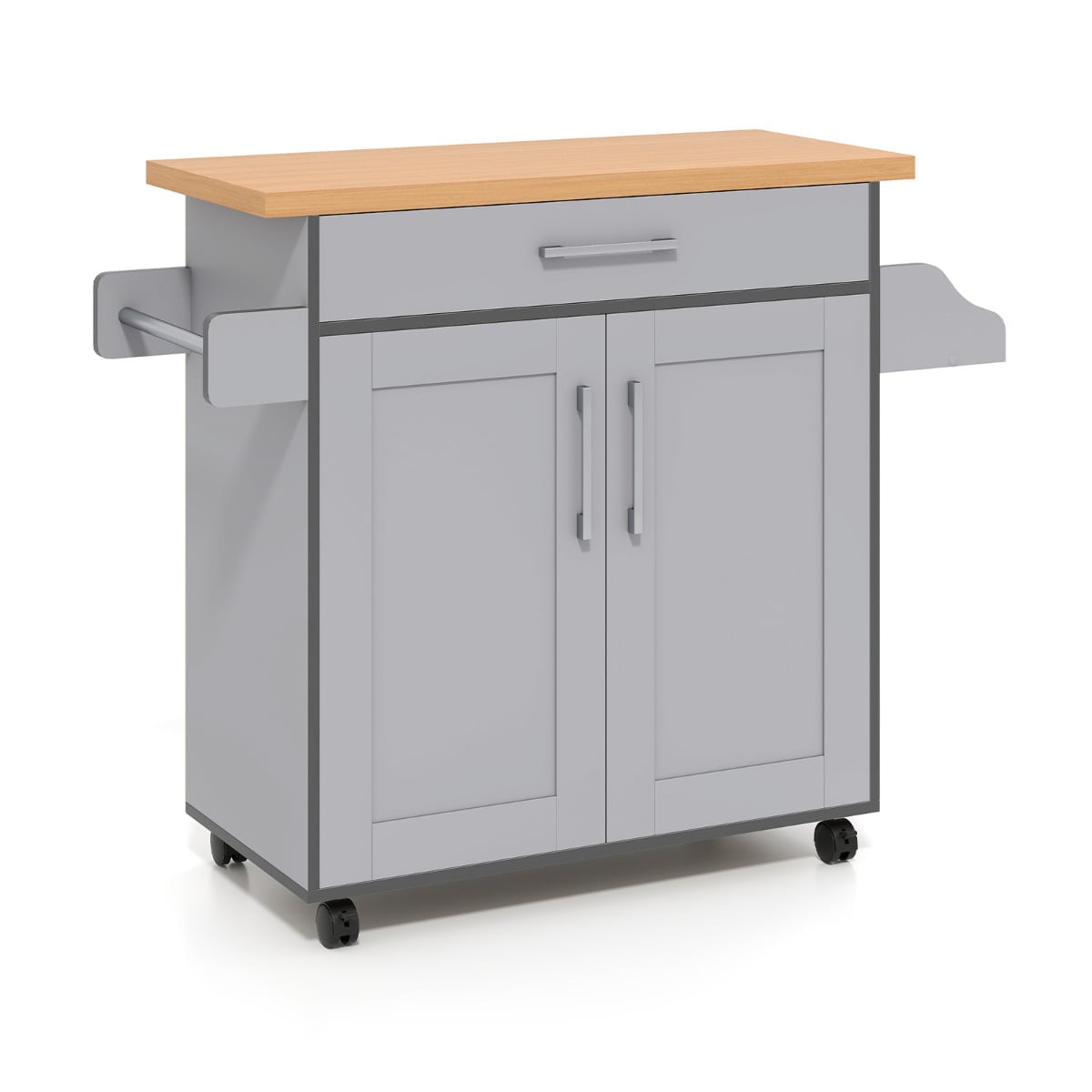 Kitchen Island Cart with Storage and Adjustable Shelf-Grey