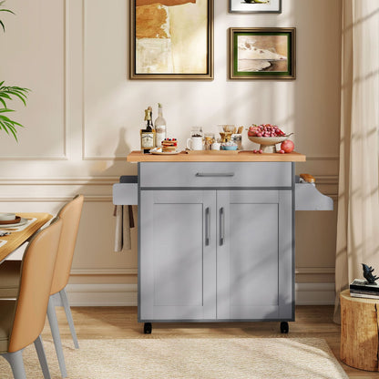Kitchen Island Cart with Storage and Adjustable Shelf-Grey