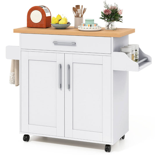 Kitchen Island Cart with Storage and Adjustable Shelf-White