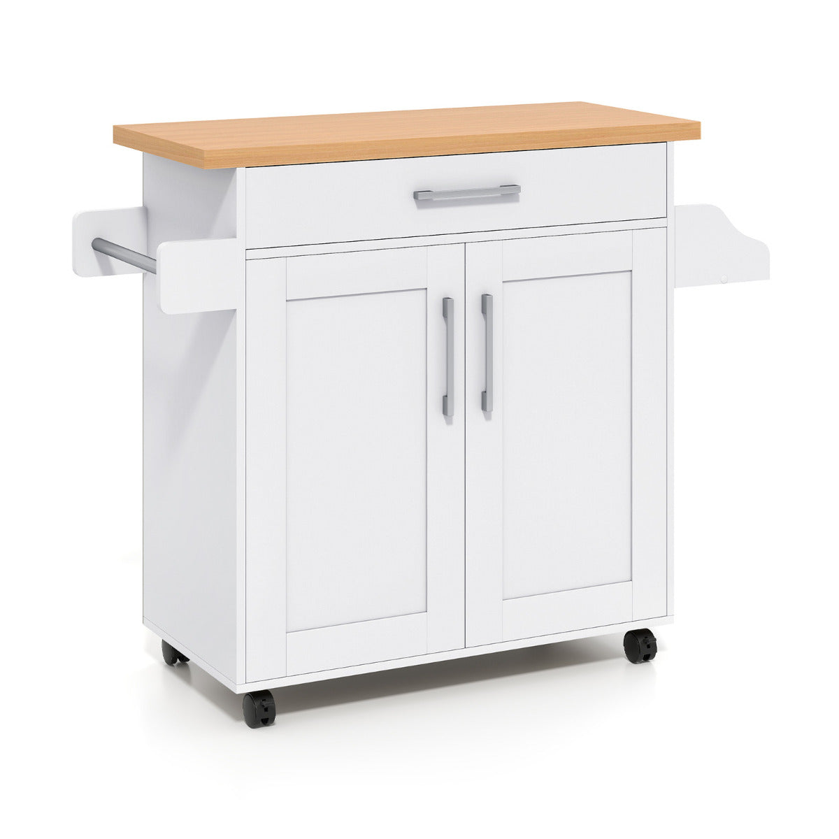 Kitchen Island Cart with Storage and Adjustable Shelf-White