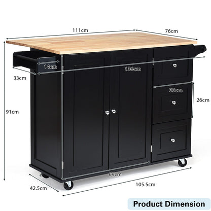 Drop-Leaf Kitchen Island Trolley Cart Wood Storage Cabinet