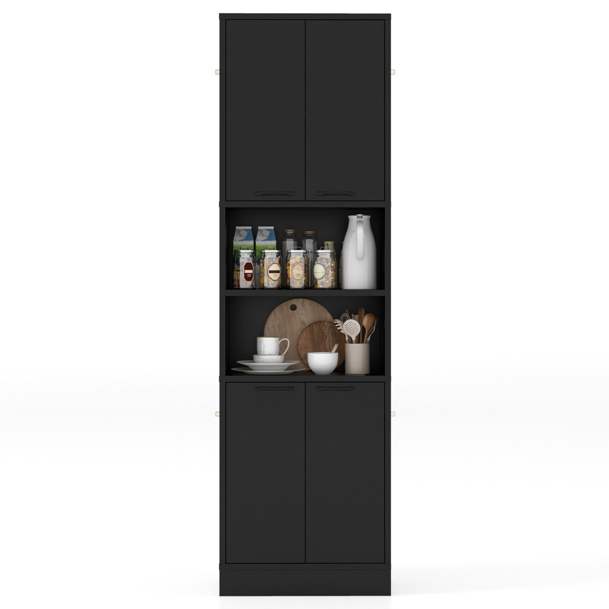 190cm Tall Freestanding Cupboard with Doors and Shelves-Black