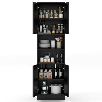 190cm Tall Freestanding Cupboard with Doors and Shelves-Black