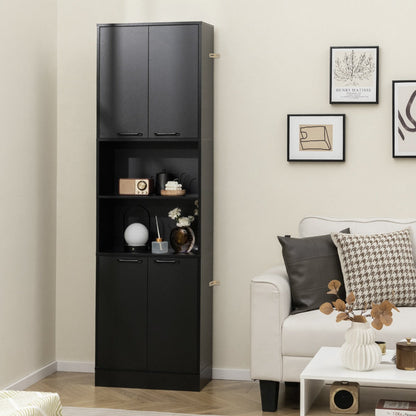 190cm Tall Freestanding Cupboard with Doors and Shelves-Black