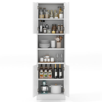 190cm Tall Freestanding Cupboard with Doors and Shelves-White