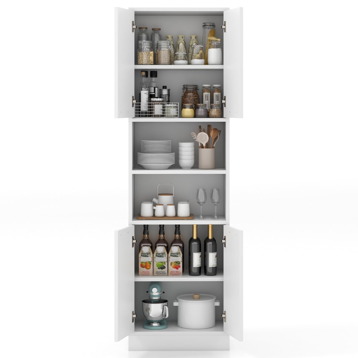 190cm Tall Freestanding Cupboard with Doors and Shelves-White