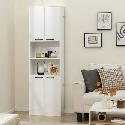 190cm Tall Freestanding Cupboard with Doors and Shelves-White