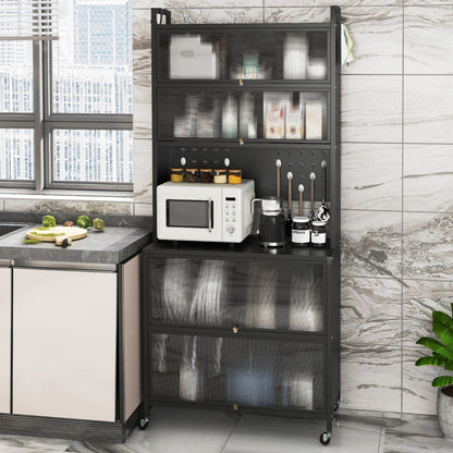 6-Tier Kitchen Pantry Cabinet Buffet Cabinet with Hutch-Black
