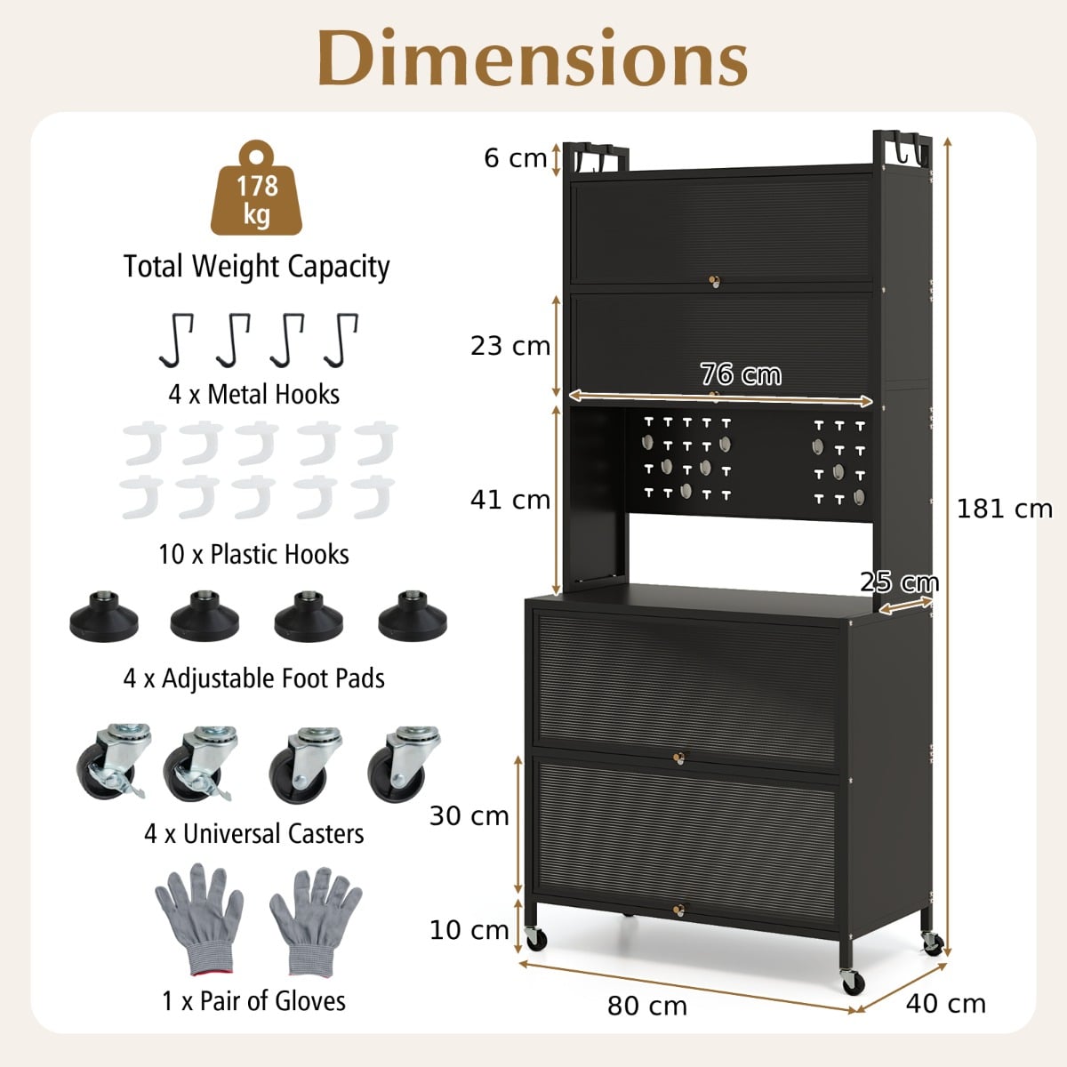 6-Tier Kitchen Pantry Cabinet Buffet Cabinet with Hutch-Black